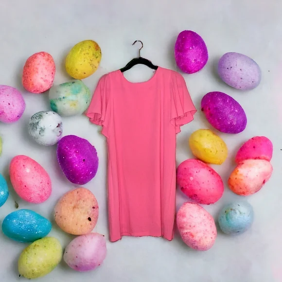 Gianni Bini Hot Pink Ruffled Short Sleeve Zippered Back Dress Size Medium - Picture 10 of 10